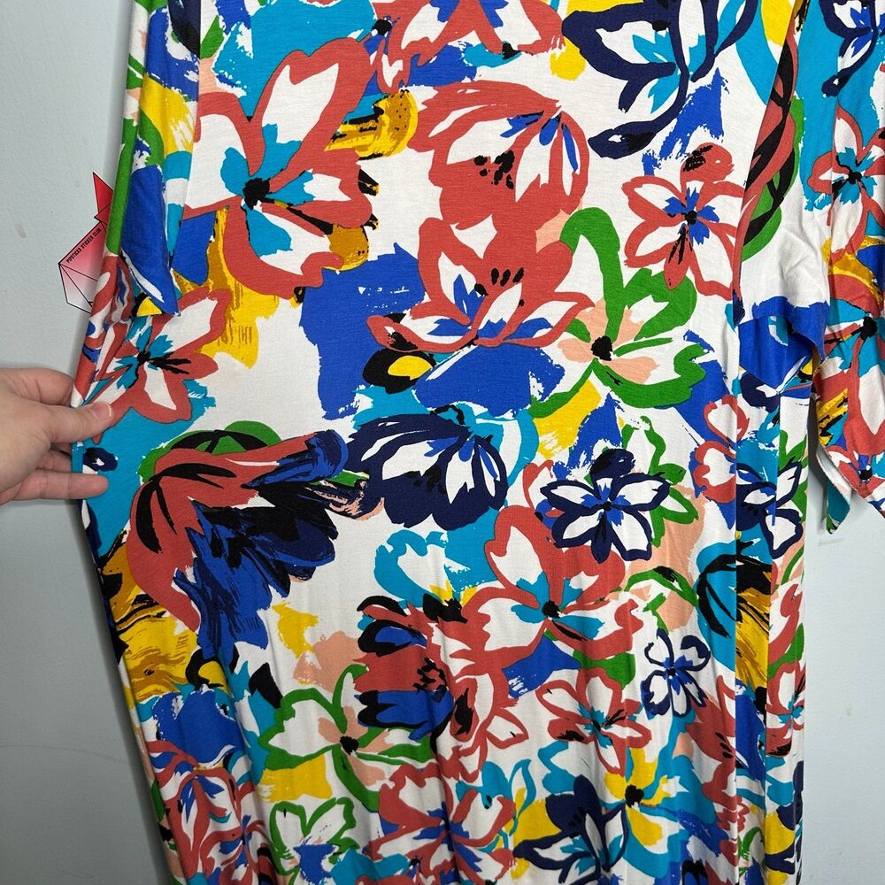 Rachel Pally Flores in Blue Floral Pattern Kimono Sleeve Maxi Dress Plus Sz 2X - Picture 7 of 10